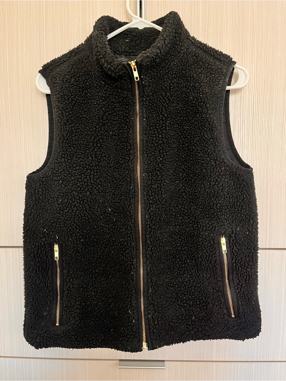 J. Crew Black Sherpa Vest with Gold Zipper